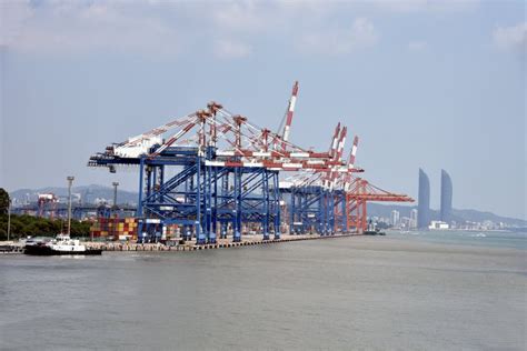 View on the Container Terminal and Gantry Cranes in the Port of Xiamen ...