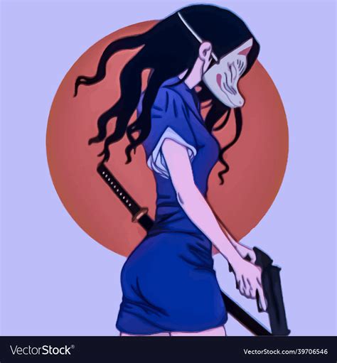 Stylish anime girl in a mask blue dress Royalty Free Vector