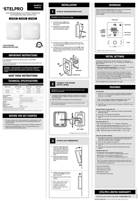 Stelpro Non-Programmable Electronic Thermostat | Installation Guide ...