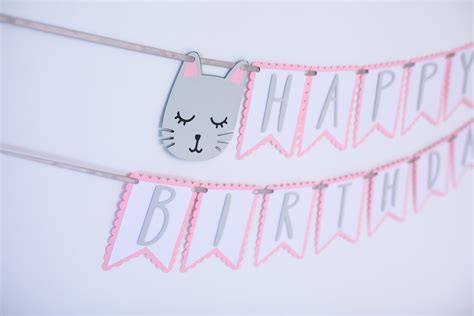 Cat Themed Birthday Banner Happy Birthday Cat Party Cat | Etsy