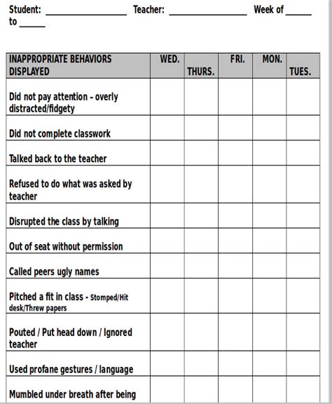 Free Printable Daily Behavior Charts For Teachers - PRINTABLE TEMPLATES