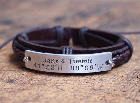 Personalized Nameplate Bracelet, Men's Coordinates Bracelet, Mens ...