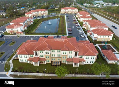 Aerial view of american apartment buildings in Florida residential area ...