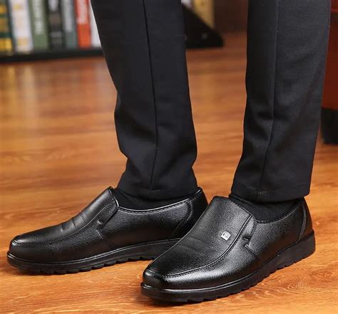 leather men black loafer dress shoes office footwear homme formal male ...