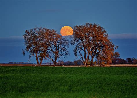 October Hunter's Moon rises above cloud bank in rural ND #1 of 2 ...