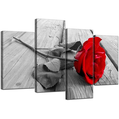 Floral Canvas Wall Art in Red Black and White - For Living Room