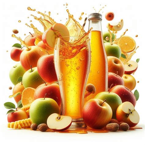 Premium PSD | Hyper realistic vector art bottle glass apple juice ...