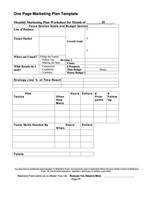 One Page Marketing Plan Template printable pdf download