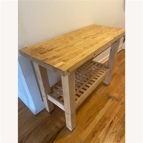 Solid Wood Butcher Block Storage Table - AptDeco