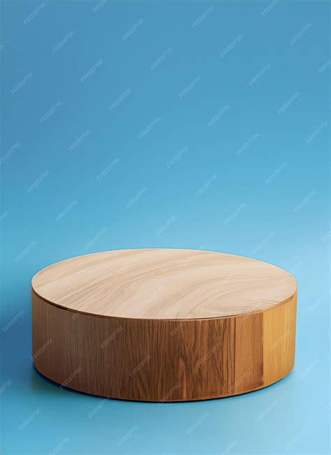 Premium Photo | Wooden podium for product presentation with blue background