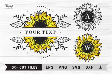 Split Sunflower Monogram Svg Sunflower Svg Eps Silhouette Sunflower Monogram Svg Girl Monogram ...