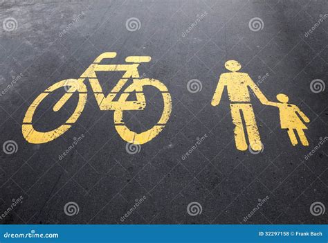 Bicycle and Pedestrian Road Sign Stock Photo - Image of town, street ...