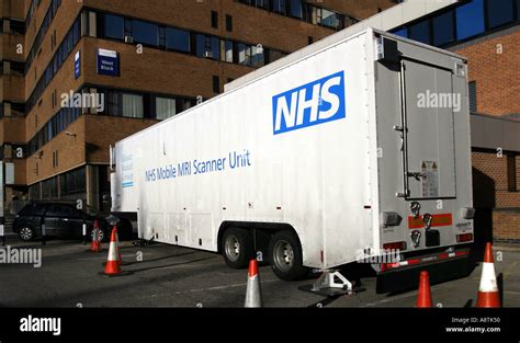 Mobile MRI Scanner unit parked at Queens Medical Centre in Nottingham Stock Photo - Alamy