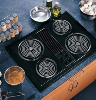 GE JP389BJBB 30 Inch Electric Modular Downdraft Cooktop with Three-Speed Downdraft Ventilation ...