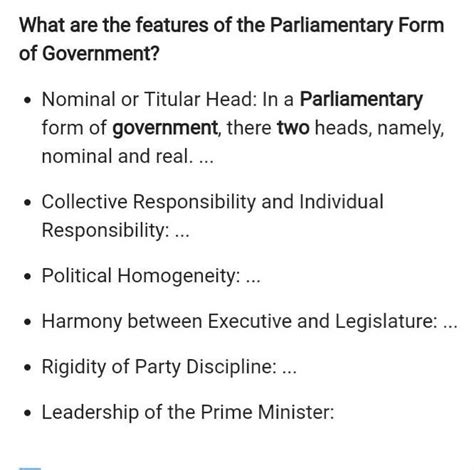 2 features of parliamentary form of government - Brainly.in