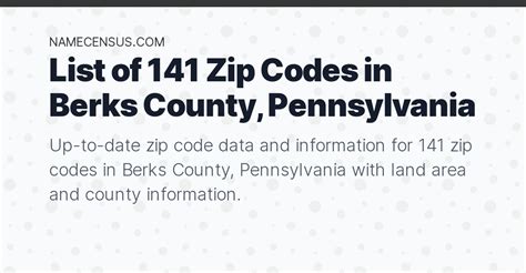 Berks County Zip Codes | List of 141 Zip Codes in Berks County, Pennsylvania