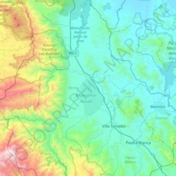 Mapa topográfico Bonao, altitud, relieve