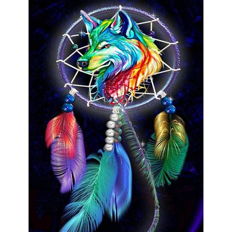 5D Diamond Painting Color Wolf and Dream Catcher Paint with Diamonds Art Crystal Craft Decor ...