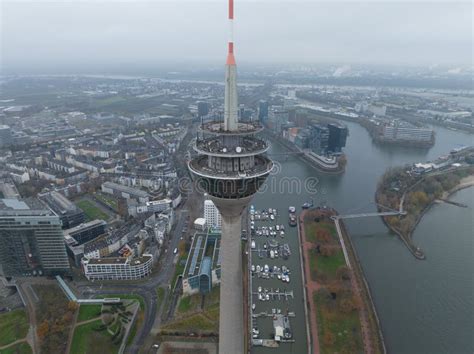 Dusseldorf , 11th of December 2022, Germany. Dusseldorf Skyline City Overhead View, River Rhine ...