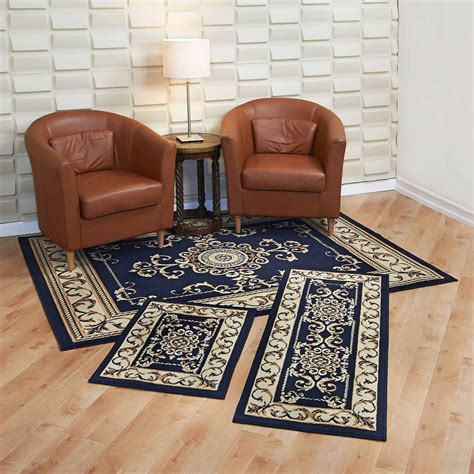 Capri 3 Piece Rug Set - Royal Crown - Navy 3 Piece Capri Area Rug Set ...