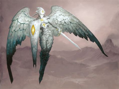 1366x768 resolution | gray character with sword and wings fan art, Magic: The Gathering ...