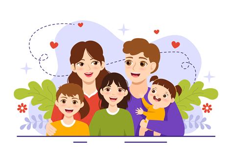 Family Values Vector Illustration of Mother, Father and Kids by Side ...