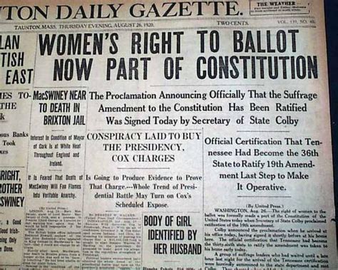 19th AMENDMENT Women's Suffrage TO VOTE 1920 Newspaper | #15682082