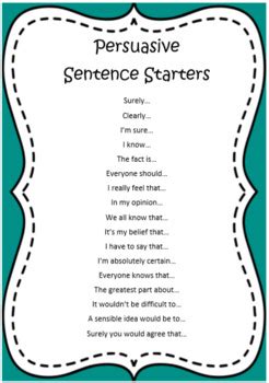 Persuasive Sentence Starters by Ms Chalkie | TPT