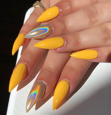 Yellow and Holographic #Nailfie #acrylicnails #nailart #nailswag #naildesign #nailstagram # ...