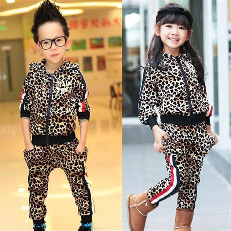 2017 New Spring Kids Girls Sets Children Leopard Suits Toddler Boy ...