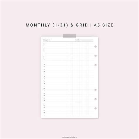 Monthly Overview A5 Planner Inserts Monthly List 1-31 Monthly | Etsy