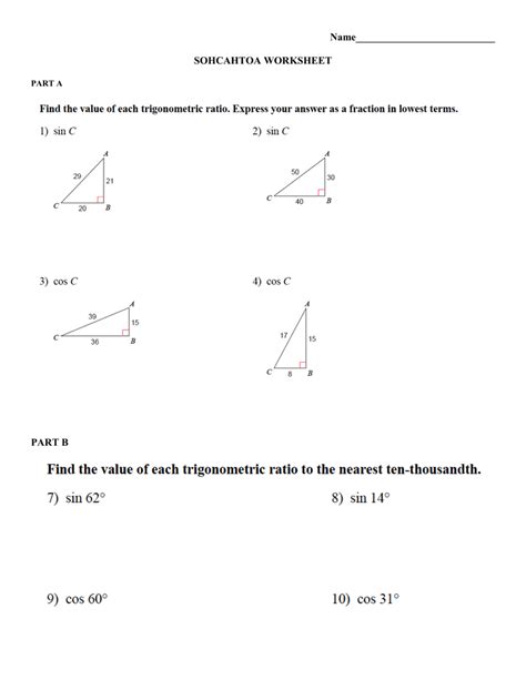 Soh Cah Toa Worksheet – Zip Worksheet