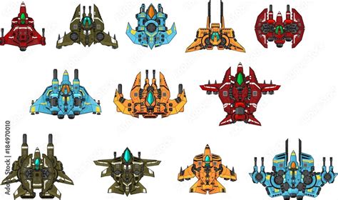 Collection of various space ships for creating top down space shooter games Stock Vector | Adobe ...