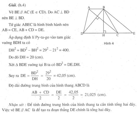 Cho hình thang ABCD(AB//CD) có 2 đường chéo vuông góc với nhau. Biết BD ...