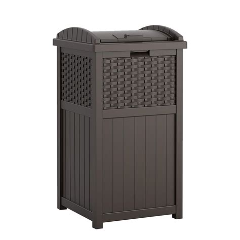 Suncast 33 Gallon Outdoor Trash Can for Patio - Resin Outdoor Trash Hideaway with Lid - Use in ...