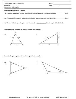 Worksheet: Triangle Inequality Theorem - Inequalities in Triangles | Geometry Printable