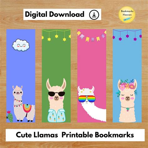 Llama Bookmarks Printable Cute Bookmarks for Women Llama - Etsy