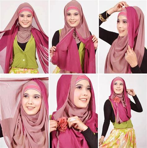 kreasi cantik dengan hijab pashmina modern double warna | Tutorial Hijab Modis