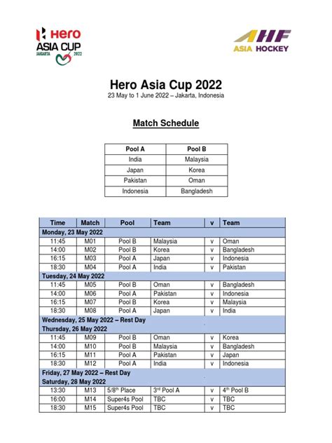 Hero Asia Cup 2022 Match Schedule Amended 1 | PDF