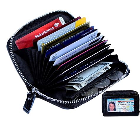 Women's Genuine Leather Credit Card Holder RFID Secure Spacious Cute Zipper Card Wallet Small ...