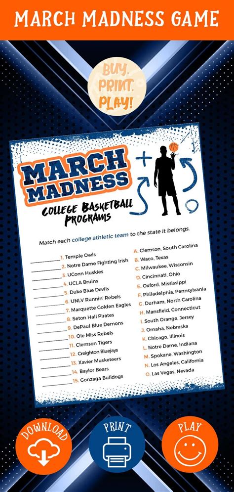 March Madness Trivia 2023 NCAA College Basketball State - Etsy | March madness, March madness ...