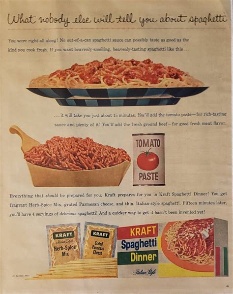 1959 KRAFT SPAGHETTI DINNER Kit Beef Pasta Italian Food - Etsy