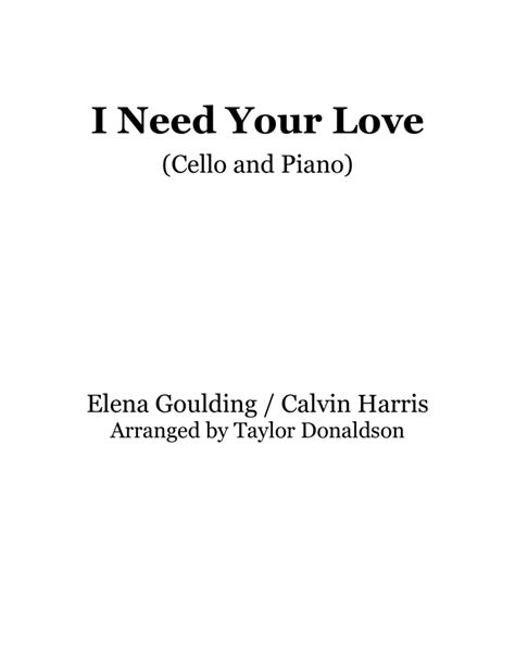 I Need Your Love Sheet Music | Ellie Goulding | Cello and Piano