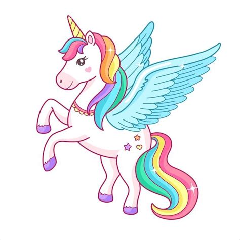 Cute cartoon unicorn pegasus with rainbow mane | Download on Freepik en 2023 | Illustration ...