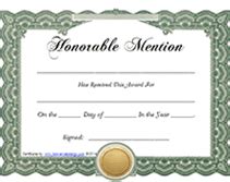 Free Printable Honorable Mention Awards Certificates Templates