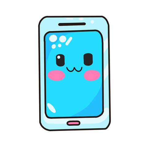 Watercolor and drawing for cute blue happy smartphone. Digital painting ...