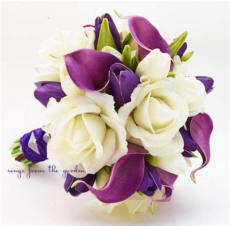 Real Touch Purple Callas Purple Tulips White Roses Bridal Bouquet - Real Touch Silk Flower ...