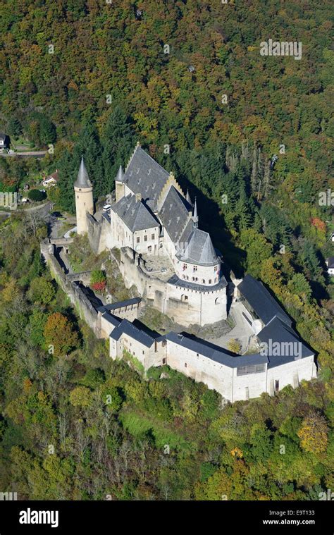 VIANDEN CASTLE (aerial view). Diekirch district, Luxembourg Stock Photo ...