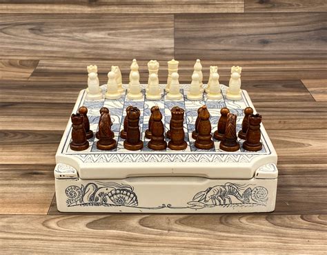 Vintage Chess Set, Nautical Scrimshaw Collectors set by History Craft ...