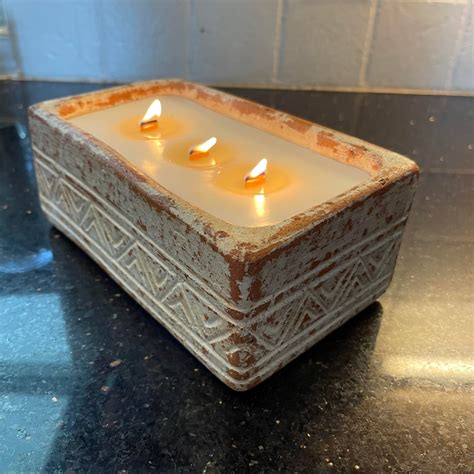 Hand Made Pottery Aztec Rectangle 3 Wick Candle - Soul Fire Candle Company